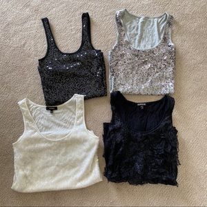 Express Bundle of 3 Sparkle and 1 Lace Tank Tops